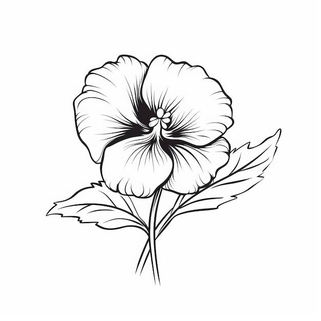 Minimalistyczny projekt tatuażu z zarysem kwiatu bratka
