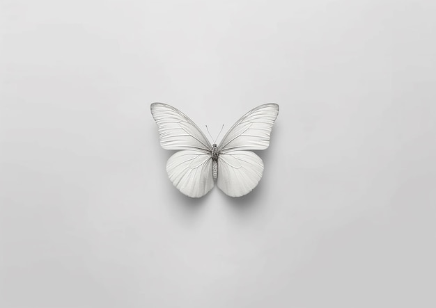 minimalistyczny projekt Wybór jednego niebieskiego motyla na białym tle