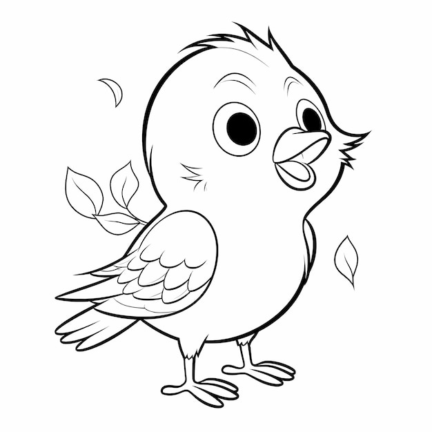 Minimalistyczny ptak z kreskówki w lesie kolorowanka dla dzieci prosty minimalistyczny