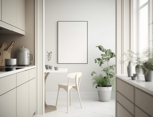 Minimalistyczny skandynawski wystrój wnętrz łazienki z małym pustym plakatem