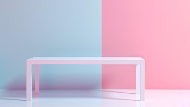 Minimalistyczny stół używany do robienia zdjęć produktów z pastelowym tłem w studiu fotograficznym 3D
