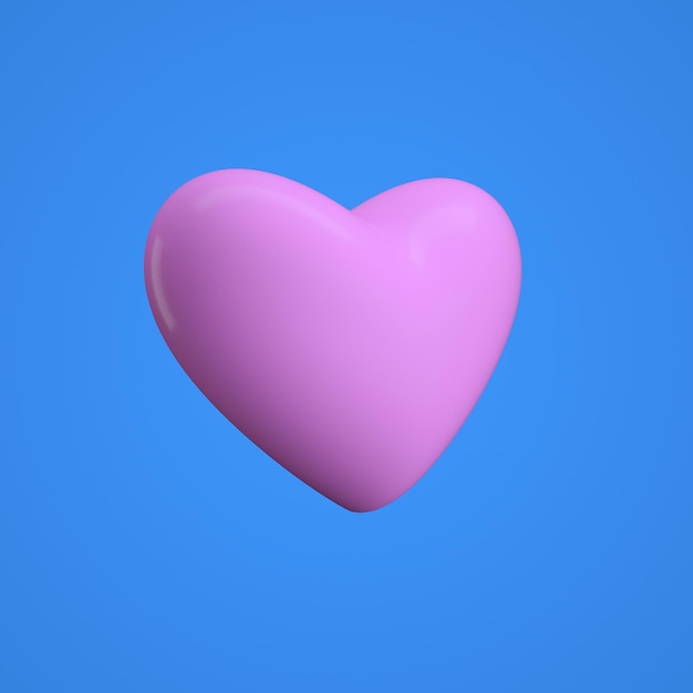 Minimalistyczny styl 3D ilustracja jasnego fioletowego serca jako symbolu miłości na niebieskim tle