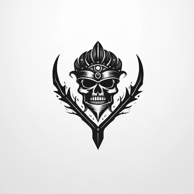 Zdjęcie minimalistyczny symbol logo z piratem z czarnym czaszką na białym izolowanym tle