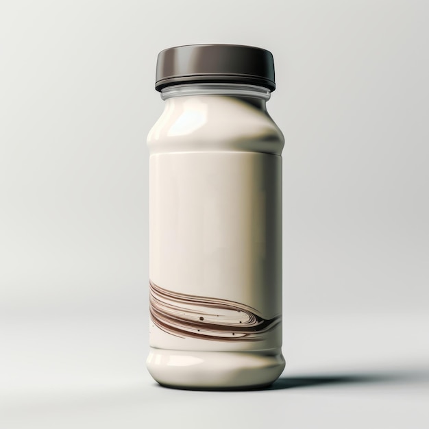 Zdjęcie minimalistyczny widok z przodu izolowanej, eleganckiej butelki proteinowego shake'a