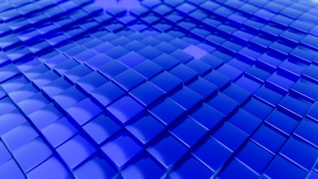 Minimalistyczny wzór fal z kostek. Streszczenie niebieskim tle sześciennych macha powierzchni futurystyczne. Ilustracja renderowania 3D.