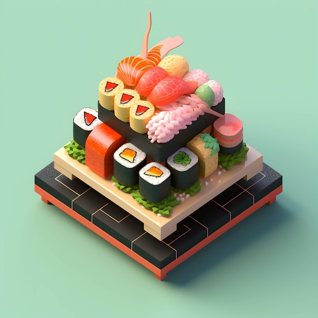 Minimalizm obrazu izometrycznego geometrycznego projektu sushi 3D