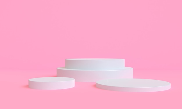 Minimalna biała geometria Abstrakcyjny kształt makiety z podium do wyświetlania produktu na różowym tle, 3D Render