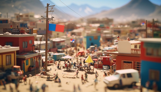 Minimalna fiestas Patrias Chile z miniaturowymi obiektami diorama obchodów festiwalu