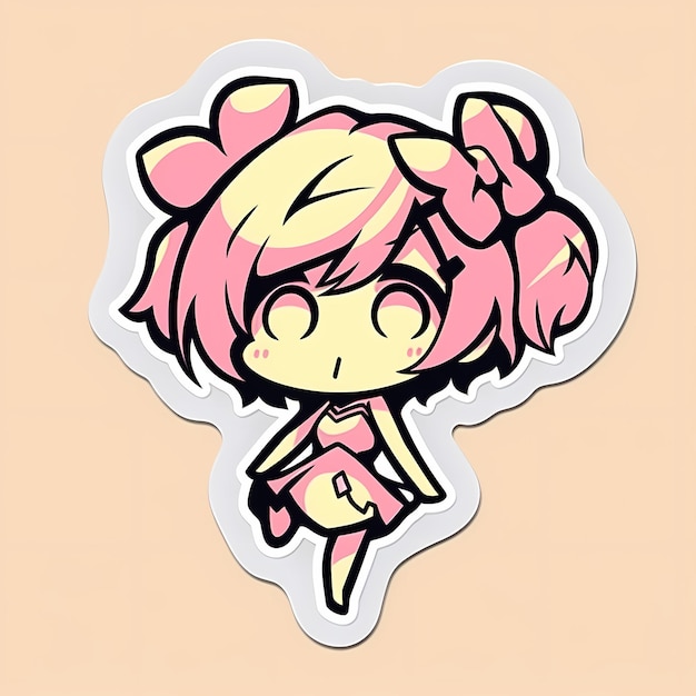 Minimalna japońska kawaii magiczna dziewczyna Chibi Anime Vector Art Naklejka z czystą pogrubioną linią Cute Simp