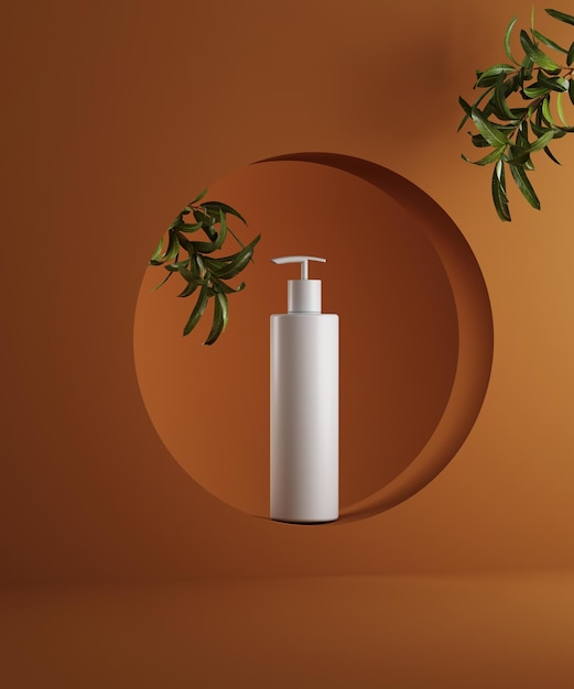 Zdjęcie minimalna scena kosmetyczna dla prezentacji produktu podium słoika kosmetycznego i zielony liść na monochromatycznym tle renderowanie 3d