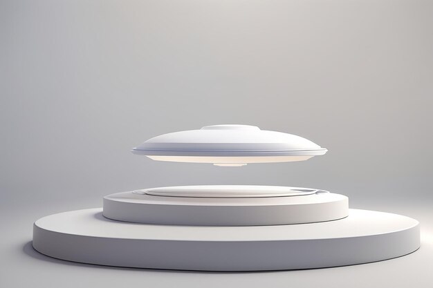 Minimalna scena UFO pływającego nad białym podium Prezentacja produktu