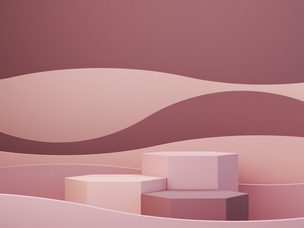 Minimalna scena z podium, geometryczne kształty i abstrakcyjne tło