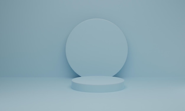 Minimalna scena z podium na niebieskim pastelowym tle Kształt geometryczny Scena abstrakcyjna z formami geometrycznymi Rendering 3D