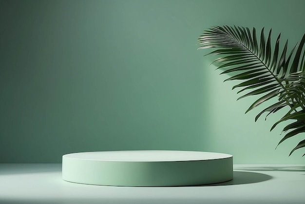 Minimalne abstrakcyjne tło do prezentacji produktu kosmetycznego Puste podium premium z cieniem tropikalnych liści palm na zielonym tle