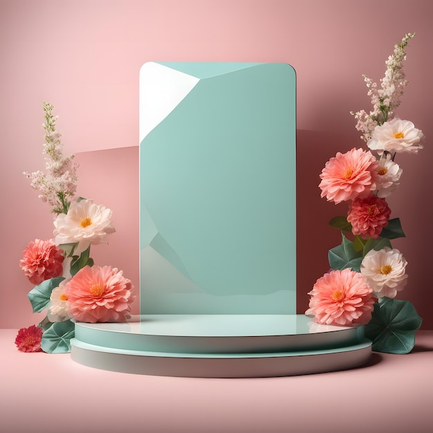 minimalne formy geometryczne Błyszczące niebieskie podium makiety pustego stojaka z kwiatami