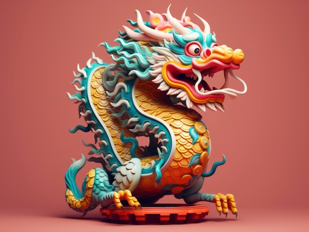 Minimalne szczegóły w stylu 3D Postać chińskiego smoka