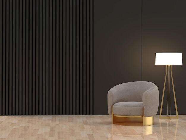 Minimalne wirtualne studio Living Room z fotelem