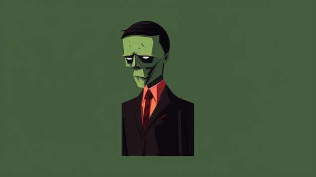 Minimalne Zombie Portret Cartoon Zamożnego Człowieka Zombie