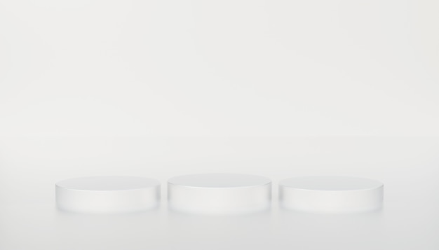 Zdjęcie minimalny biały cylinder platformy podium na białym tle na białym tle. renderowania 3d ilustracji. prezentacja makiety sceny dla produktu, sprzedaży, banera, rabatu, prezentacji, kosmetyku, oferty.