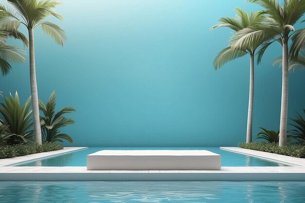 Minimalny biały piedestal na podium na tle basenu produkty wyświetlają rendering 3D