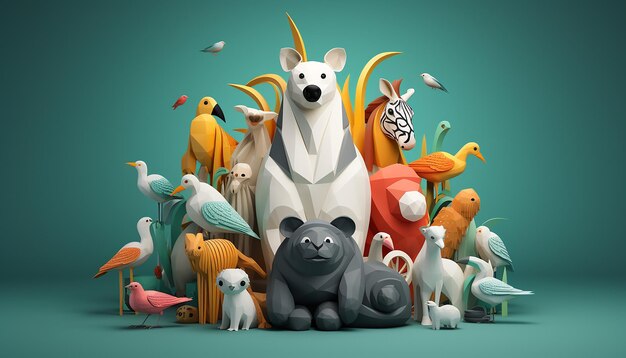 Minimalny projekt kreatywnego plakatu 3D światowego dnia zwierząt Realistyczne renderowanie