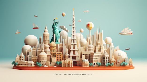 Minimalny projekt plakatu 3D Światowego Dnia Turystyki