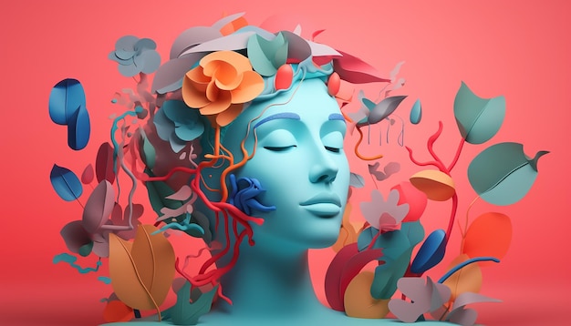 Minimalny projekt plakatu 3D Światowego Dnia Zdrowia Psychicznego