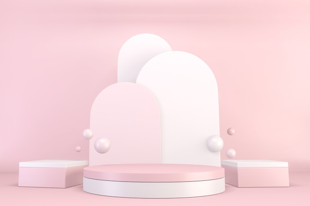 Minimalny różowy projekt cokołu do pokazu produktów, renderowania