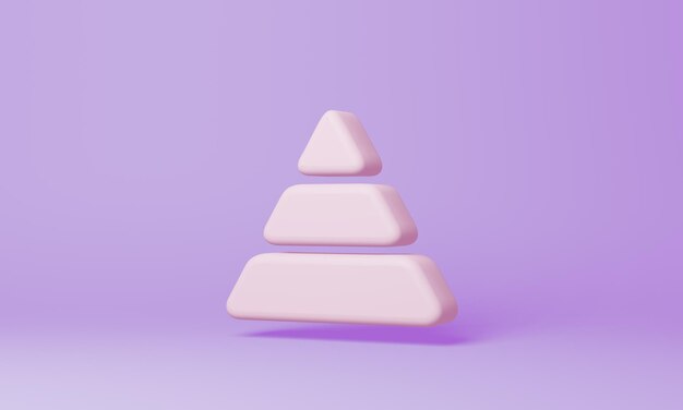Minimalny symbol wykresu piramidy na fioletowym tle renderowania 3d