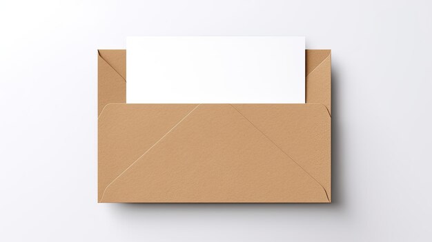 Zdjęcie minimalny szablon projektowania marki z pustą kartką w kopertce z papieru kraft i ołówkiem na białym tle mockup obrazu