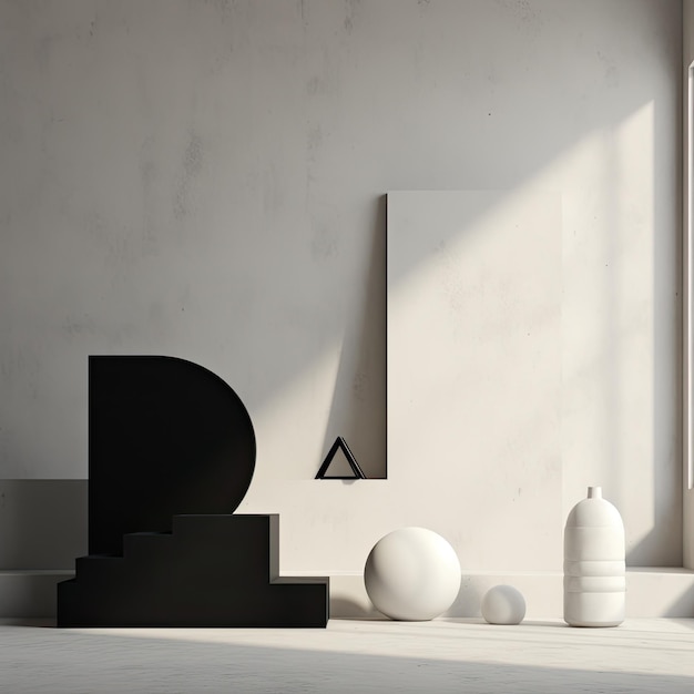 Zdjęcie minimalny współczesny projekt jasny oświetlony stół na białej ścianie