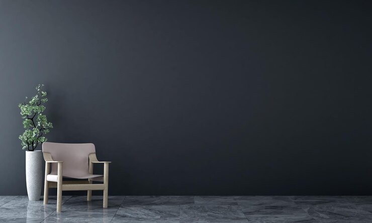 Minimalny wystrój wnętrza salonu i niebieskie tło ściany tekstury