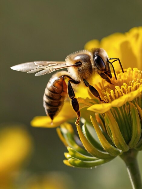 Miód pszczoły i piękny żółty kwiat