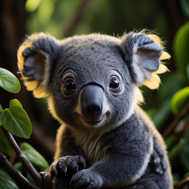 Miś koala z twarzą wykonaną z futra.