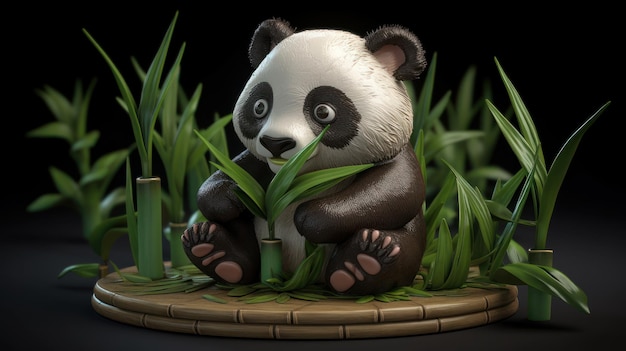 Miś panda siedzi w bambusowym lesie.