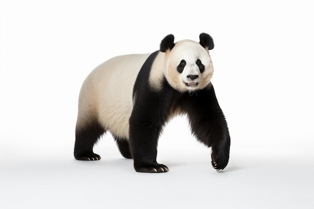 miś panda spacerujący po białej powierzchni