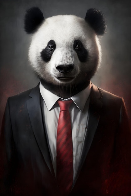 Miś panda w garniturze i krawacie.