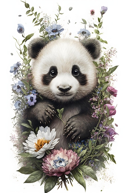 Miś panda w kwiatach