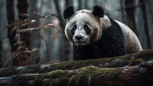 Miś panda w lesie z gałęzią drzewa w tle
