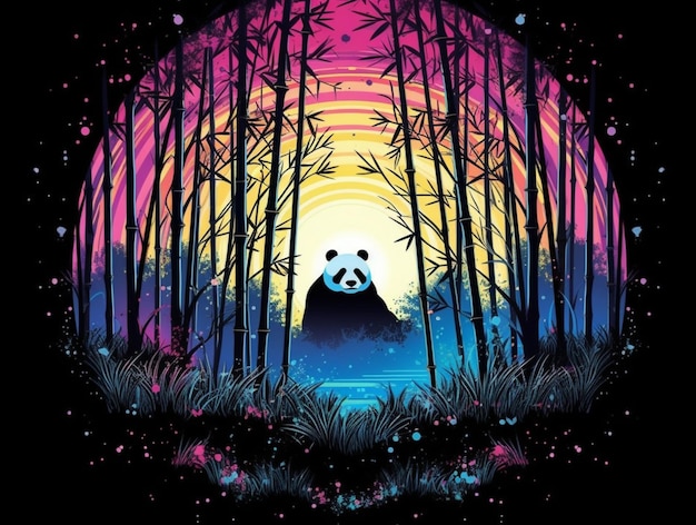 miś panda w lesie z zachodem słońca za nim generatywna ai