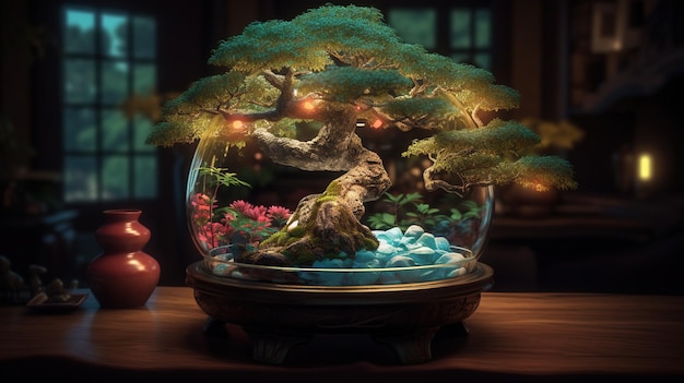 Miska bonsai z drzewkiem w środku