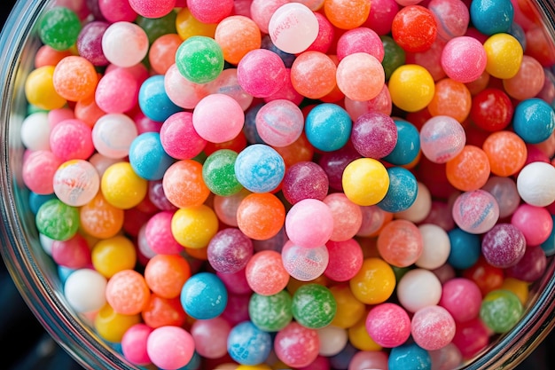Miska cukierków jest wypełniona cukierkami jak gumy do żucia.