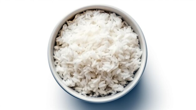 miska gotowanego ryżu na białym tle widok z góry