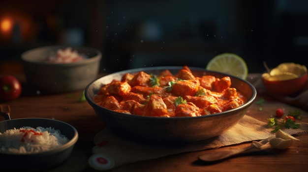 Miska kurczaka tikka masala z limonkami na boku