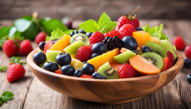 miska owoców z liściem, na którym jest napisane "owoc"