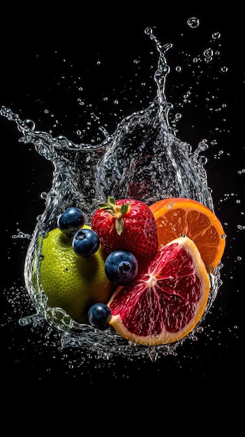 Miska owoców z odrobiną wody.