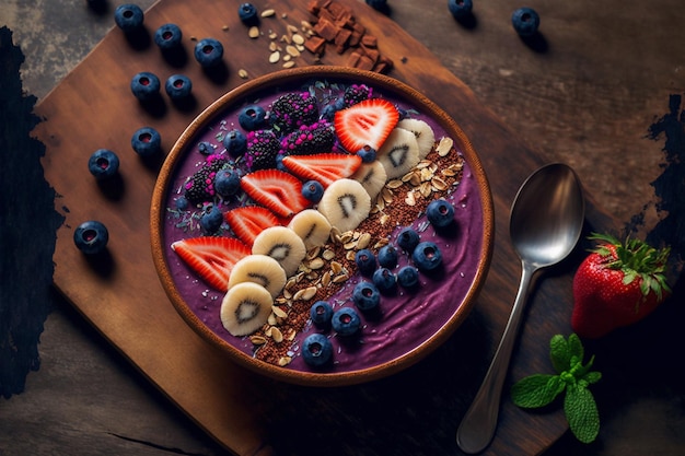 miska smoothie acai z różnymi owocami