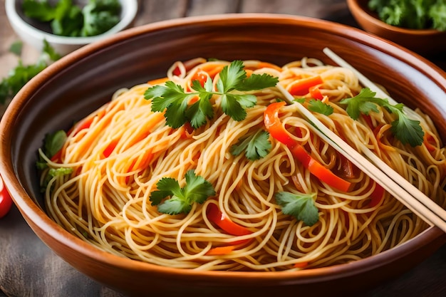 Miska spaghetti z warzywami i przyprawami na boku.