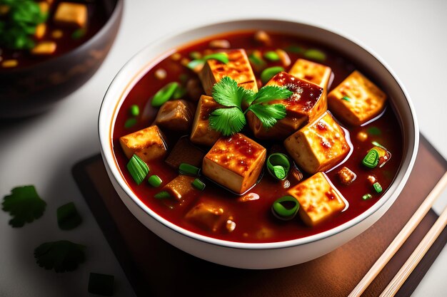 Miska tofu z zielonym liściem na wierzchu