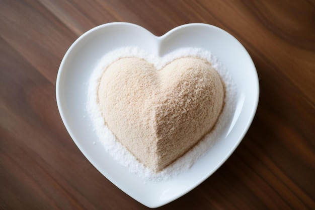 miska w kształcie serca z cukrem w kształcie serca na stole.